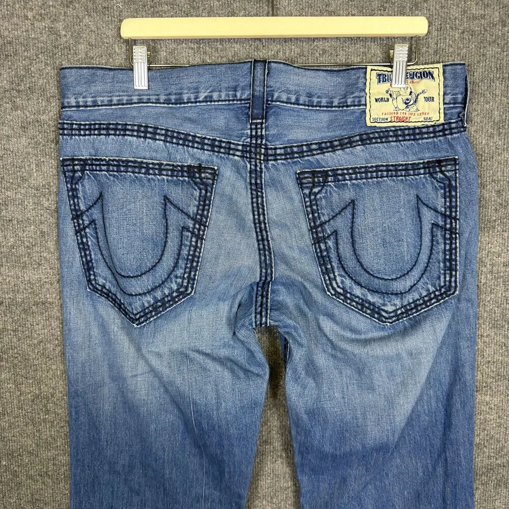 True Religion Men's Straight Jeans Size 36x32 Denim World Tour USA Buddha